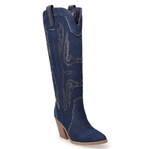 Women’s Denim Blue Heeled Boots Western Style size 8 1/2